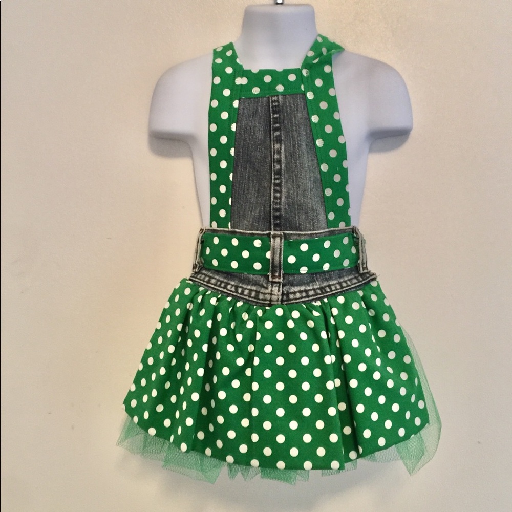 Kids Size Full Apron Homemade Green PolkaDot